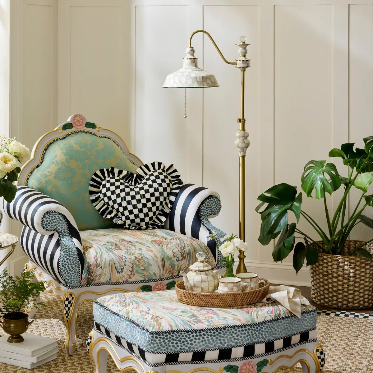 Mocha Check Farmhouse Floor Lamp