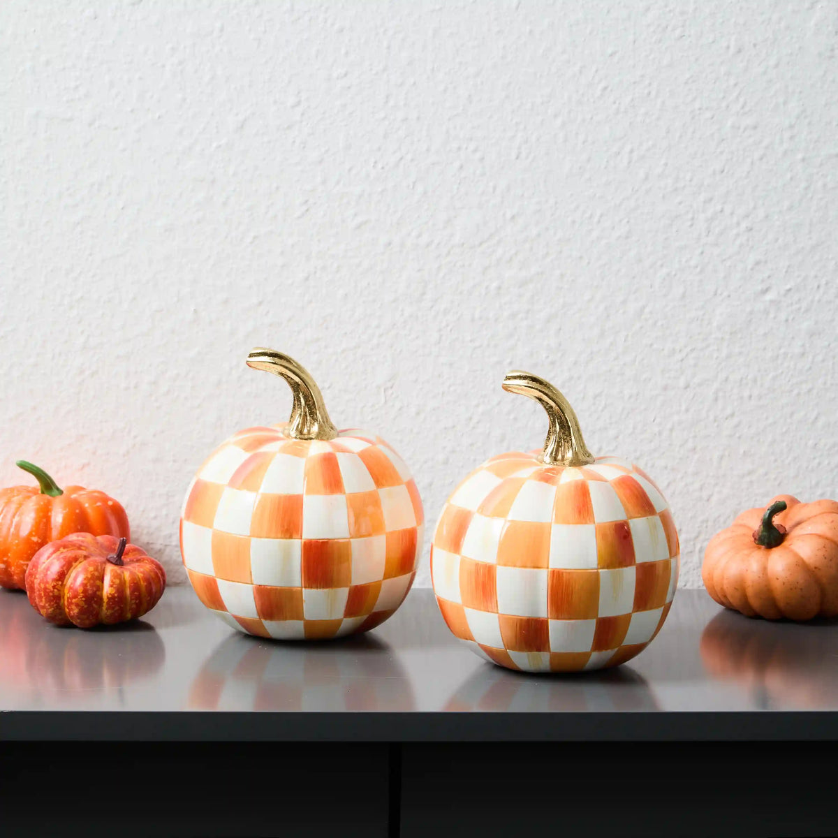 Classic Sterling Check Mini Pumpkin Set of 2