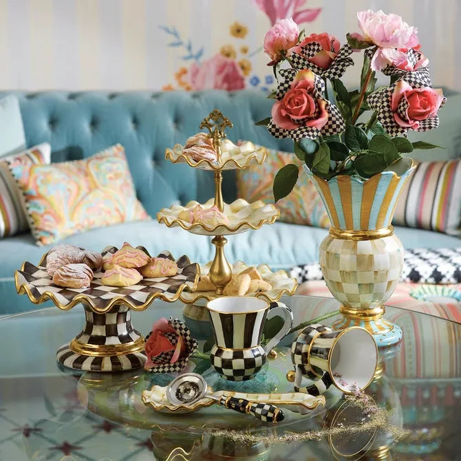 Parchment Check Three Tier Sweet Stand