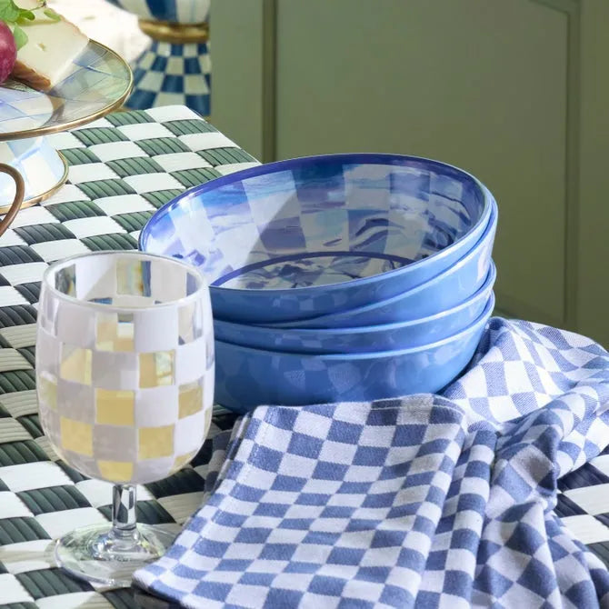 Blue Marble Check Melamine Small Bowls, Set of 4
