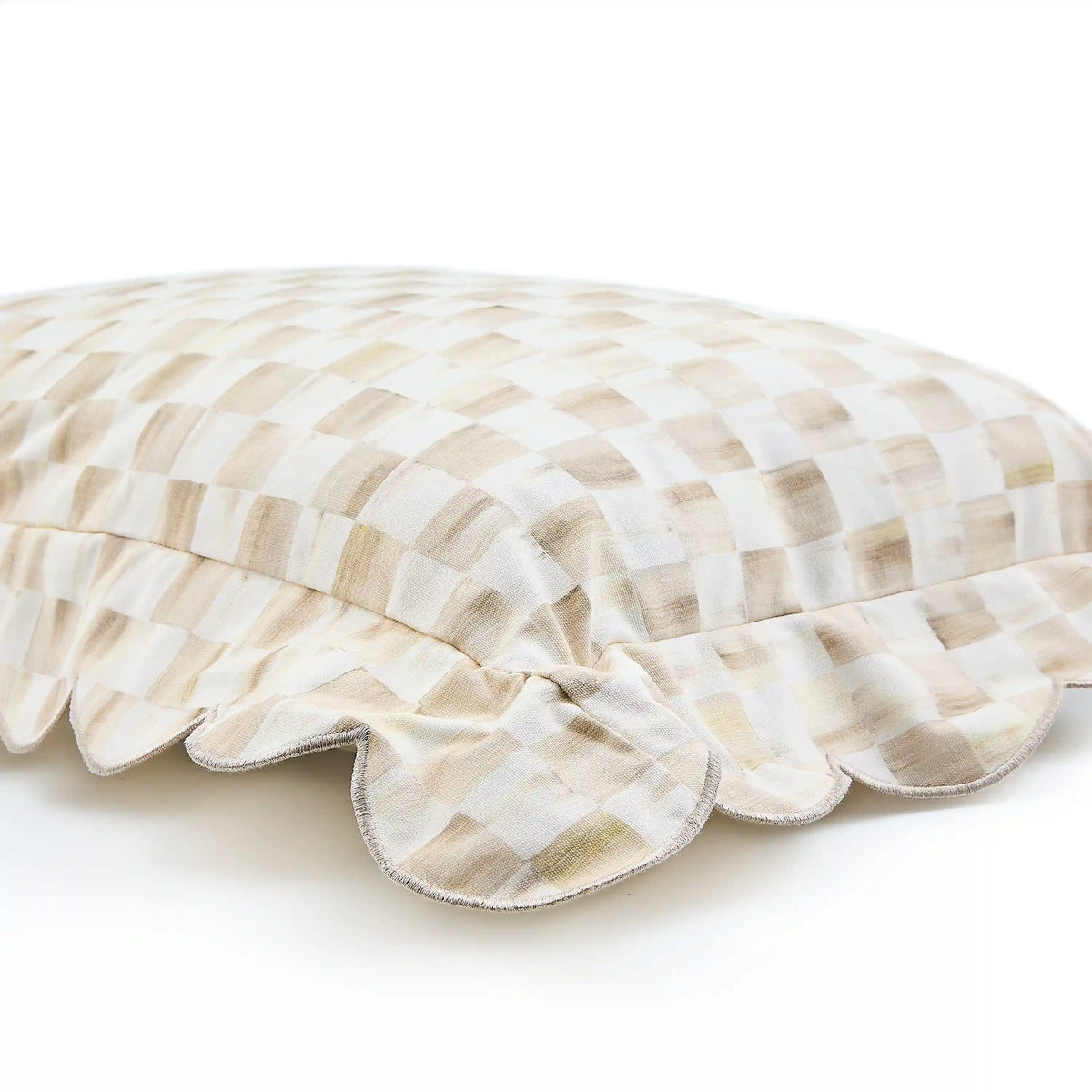 Mocha Check Reversible Scalloped Lumbar Throw Pillow