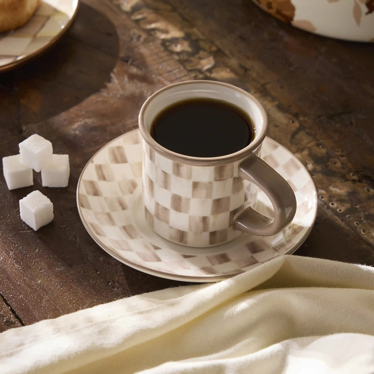 Rosy Check Espresso Cup & Saucer, Set of 2