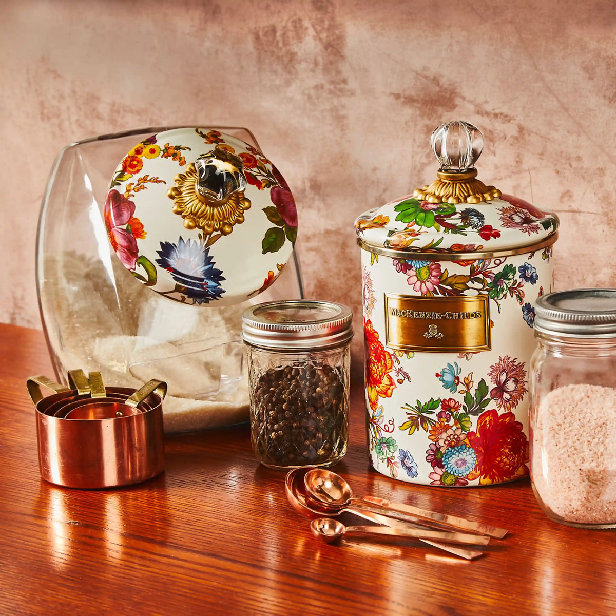 Cookie Jar with Rosy English Garden Lid