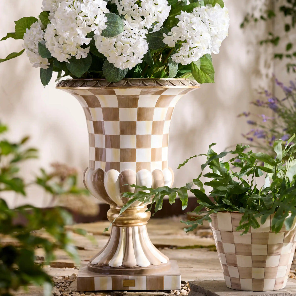 Violet Check Pedestal Urn