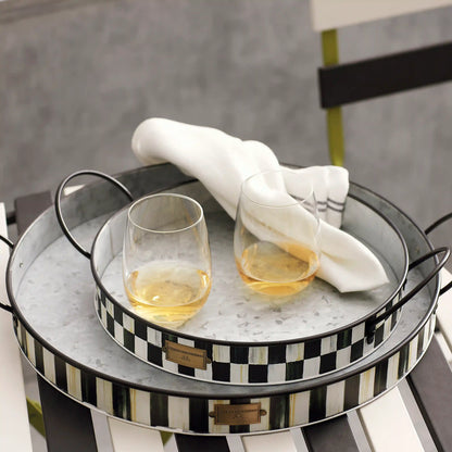 Grass Green Stripe Serving Trays, Set of 2