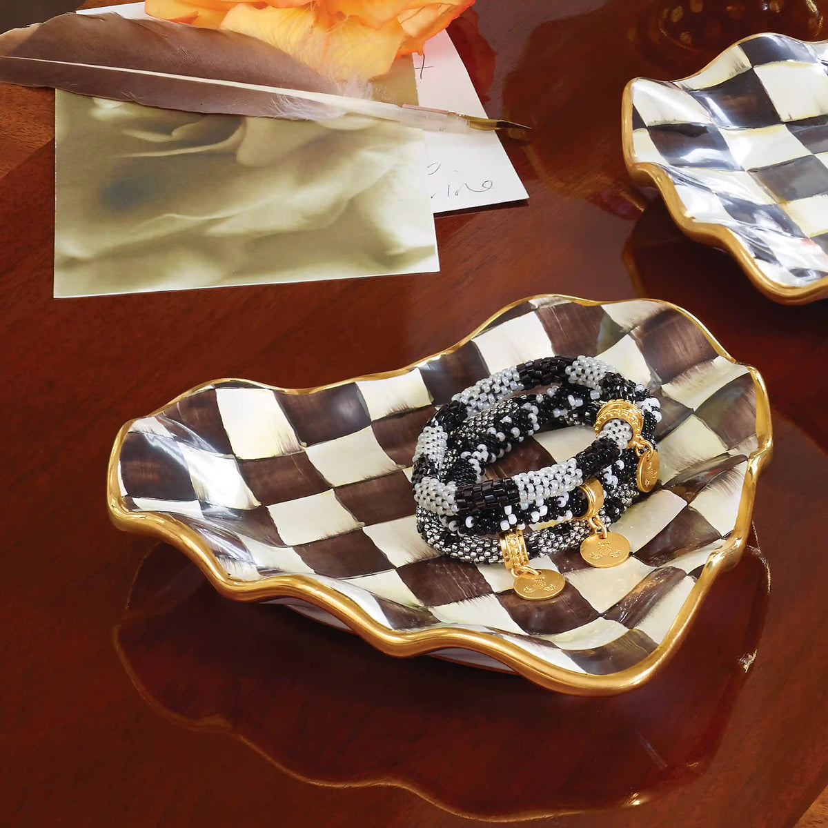 Violet Check Fluted Ceramic Heart Plate