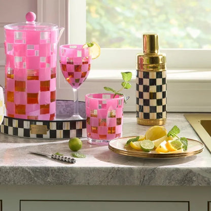 Pink Check Acrylic Tumblers, Set of 4