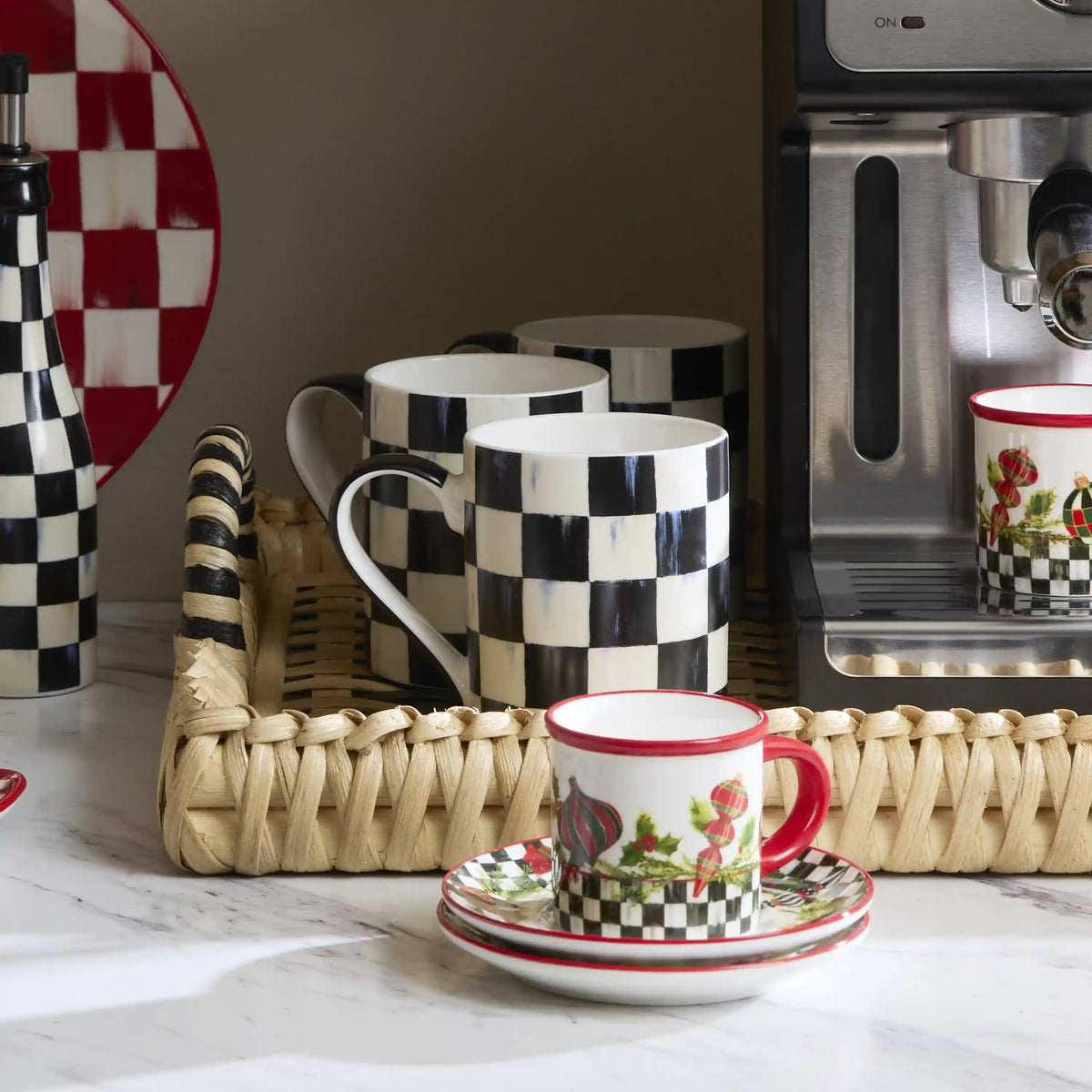 Mocha Check Porcelain Mug