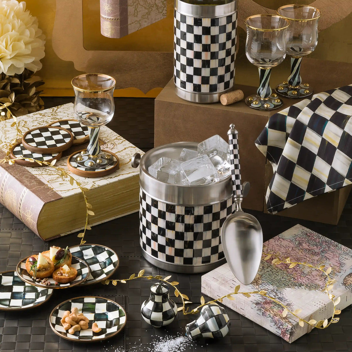 Mocha Check Appetizer Plates, Set of 4