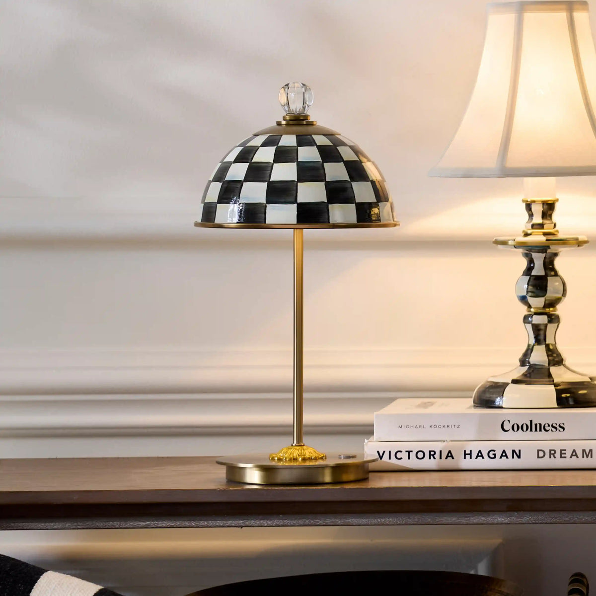 Emerald Check LED Rechargeable Dome Table Lamp