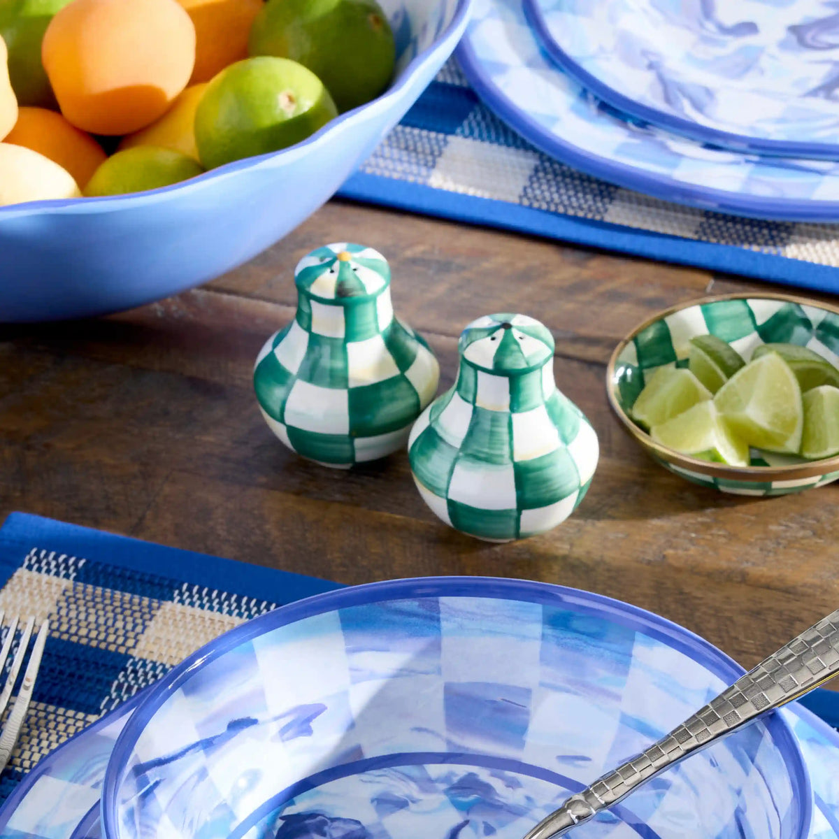 Emerald Check Large Salt & Pepper Shakers