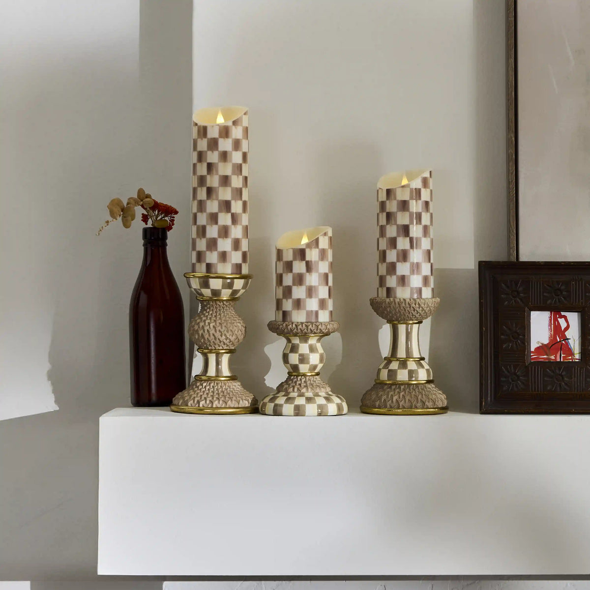 Emerald Check Flameless 7" Pillar Candle
