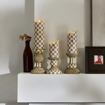 Emerald Check Flameless 7" Pillar Candle