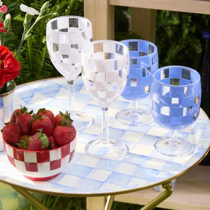 White Check Acrylic Wine Goblets, Set of 4