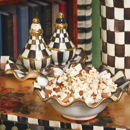 Mocha Check Ceramic Fluted Breakfast Bowl