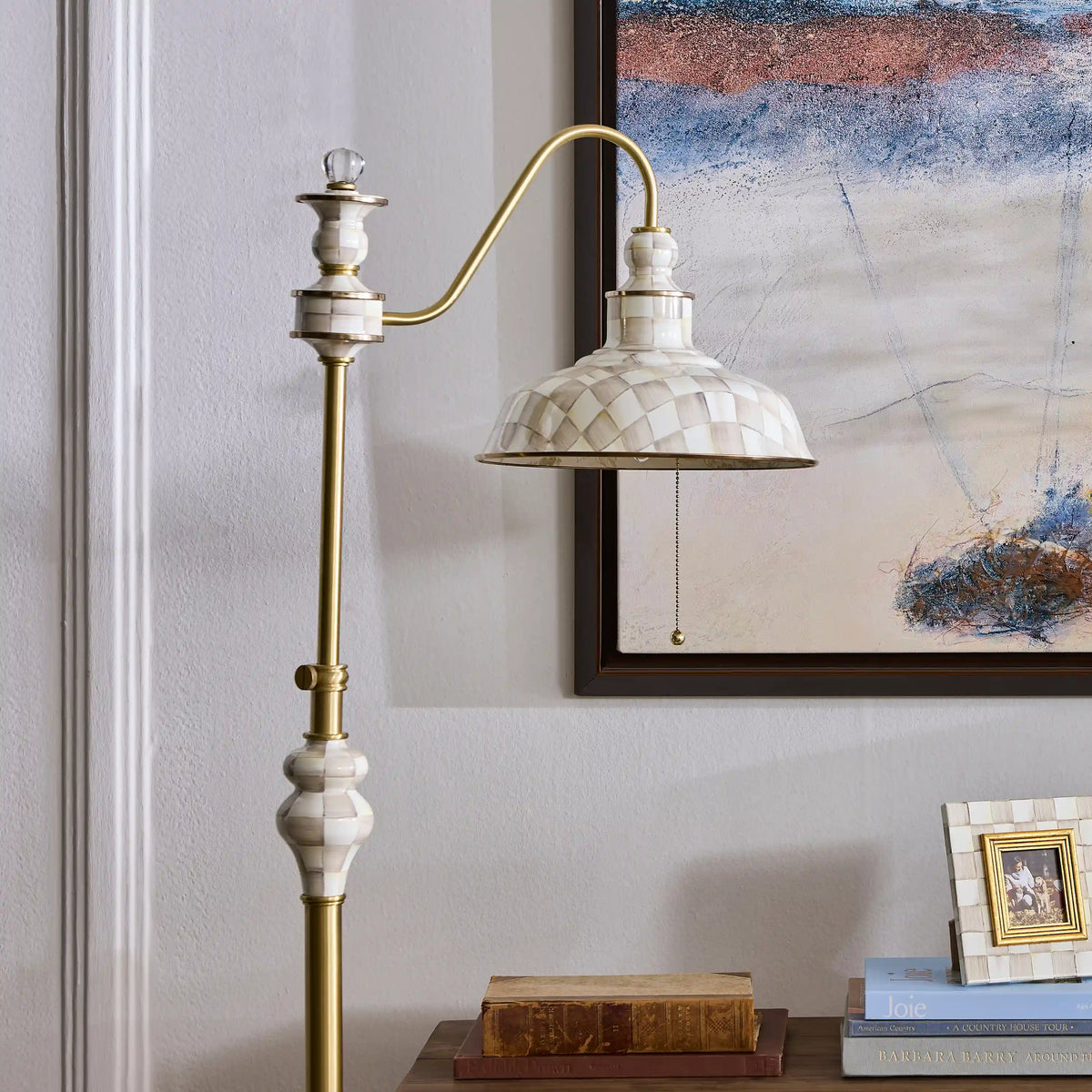 Mocha Check Farmhouse Floor Lamp