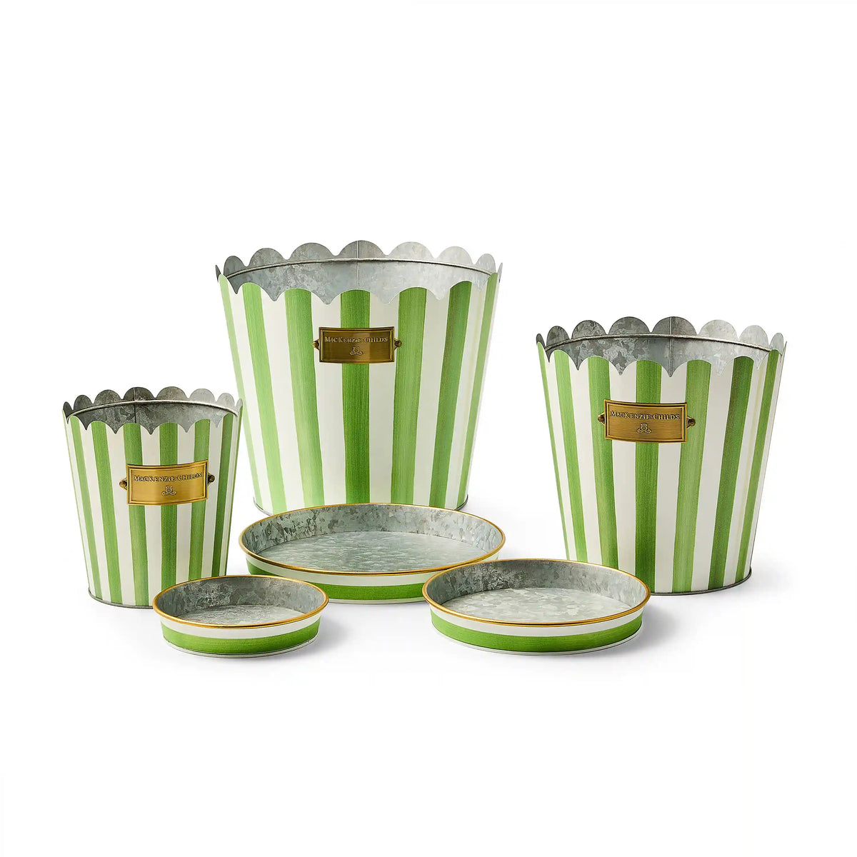 Courtly Stripe Pots & Saucers, Set of 3