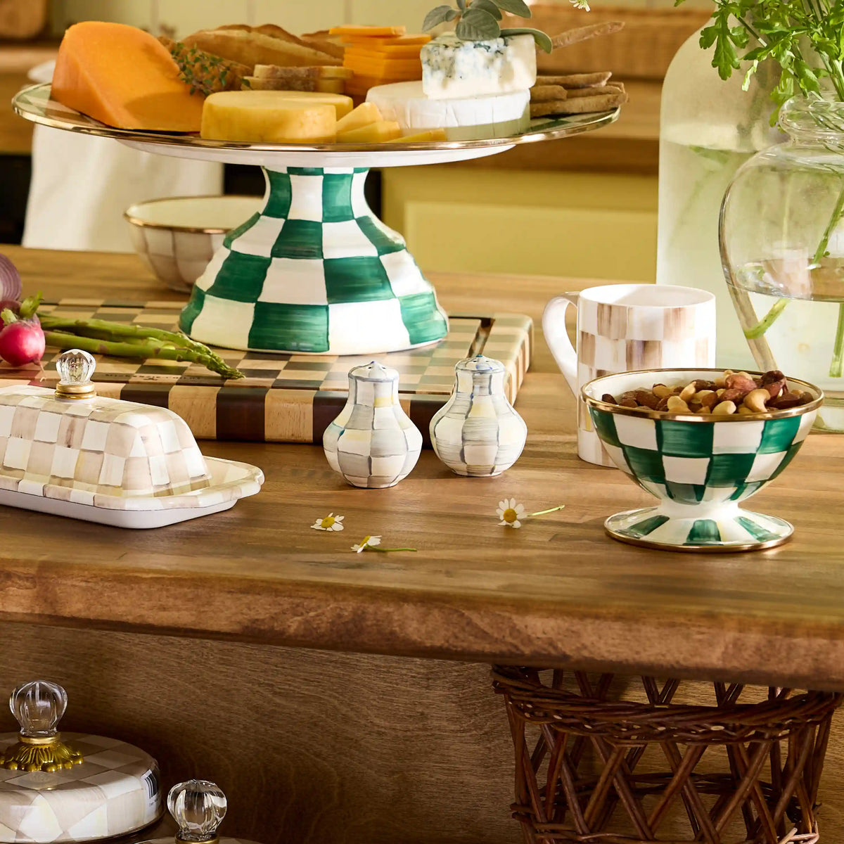 Emerald Check Large Salt & Pepper Shakers