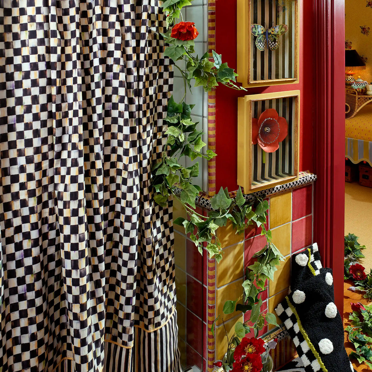 Rosy Check Shower Curtain