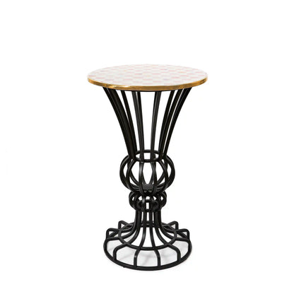 Mocha Check Pedestal Accent Table