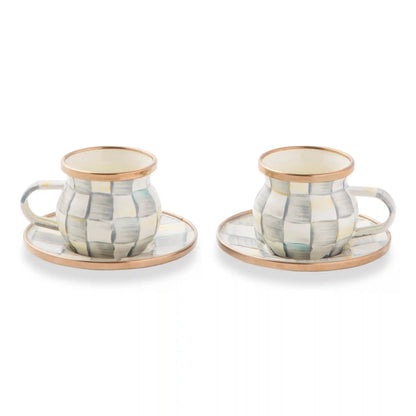 Mocha Check Espresso Cup & Saucer Set