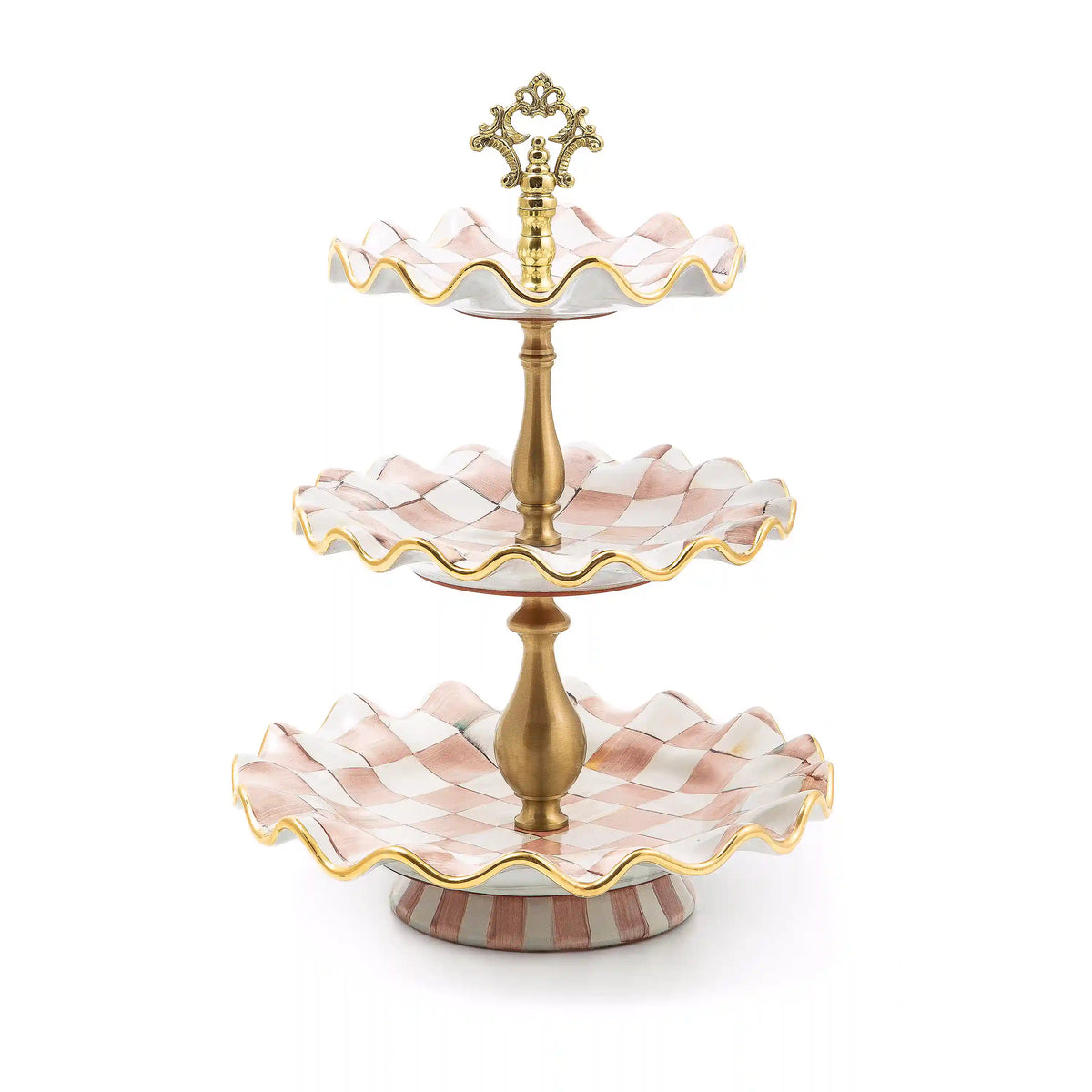 Violet Check Ceramic Three Tier Sweet Stand
