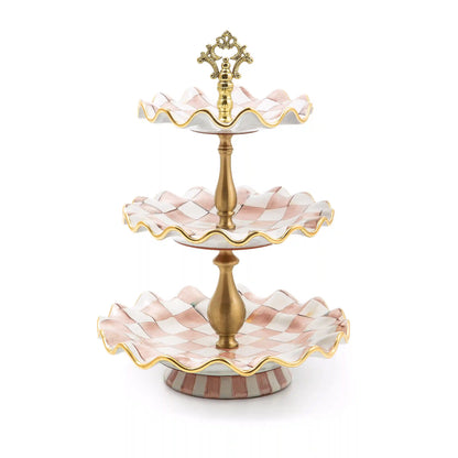 Violet Check Ceramic Three Tier Sweet Stand