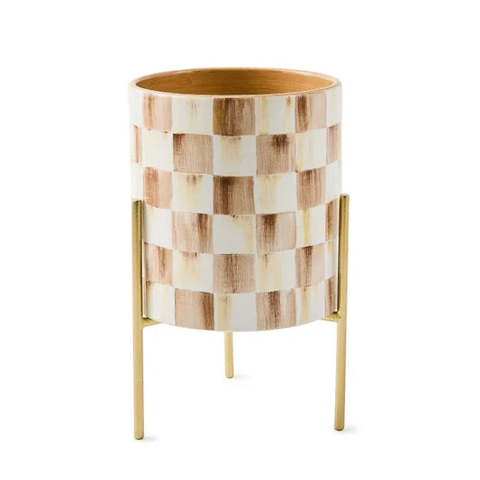 Mocha Check Tabletop Planter