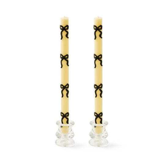 Black Bow Dinner Candles, Set of 2