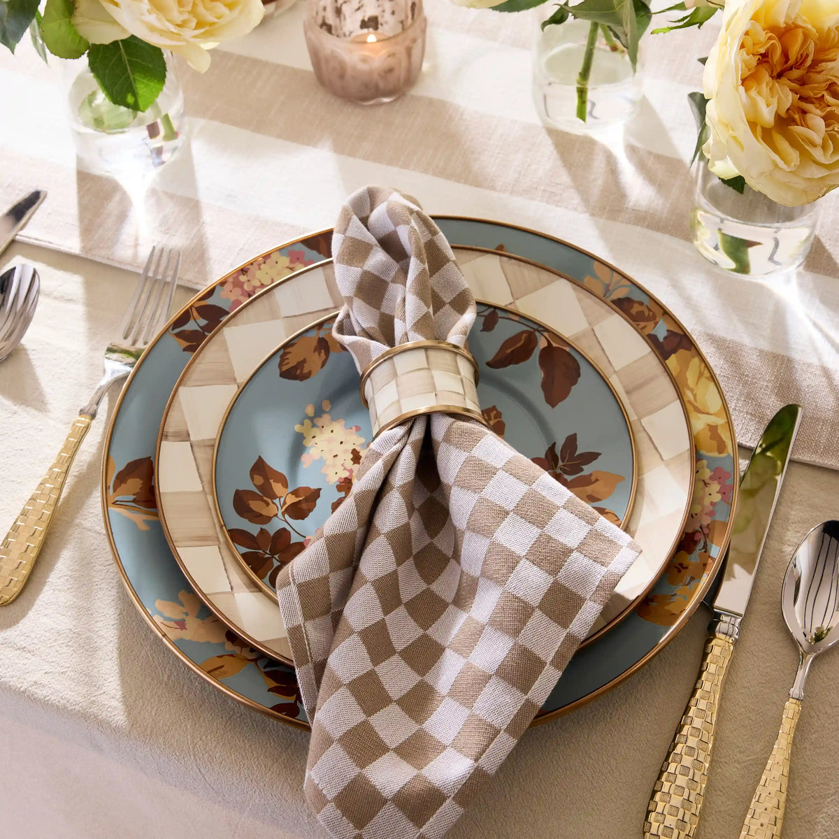 Emerald Check Napkin Rings, Set of 4