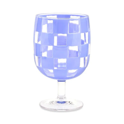 Blue Check Acrylic Water Goblets, Set of 4