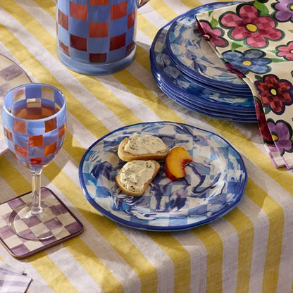 Blue Marble Check Melamine Salad Plates, Set of 4