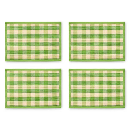 Green Woven Check Straw Placemats, Set of 4