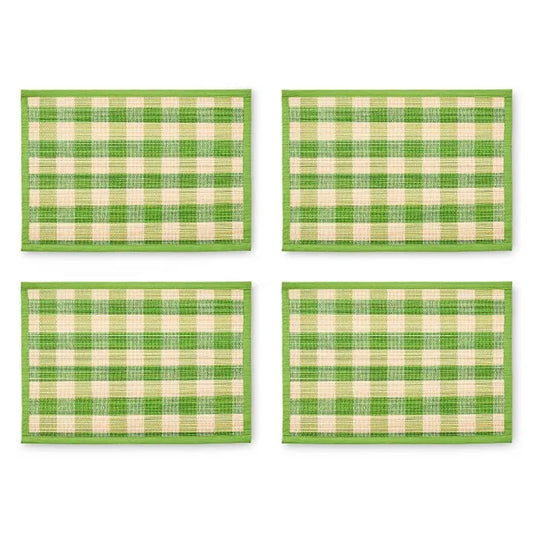 Green Woven Check Straw Placemats, Set of 4