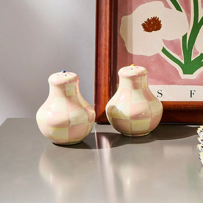 Mocha Check Large Salt & Pepper Shakers
