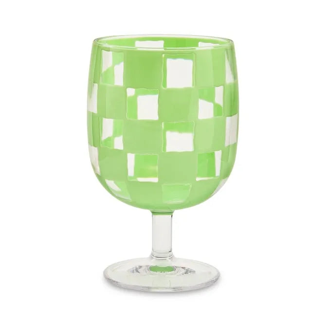 Green Check Acrylic Water Goblets, Set of 4
