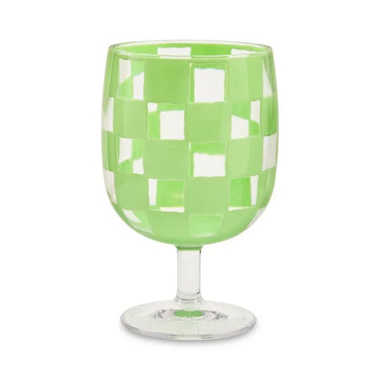Green Check Acrylic Water Goblets, Set of 4