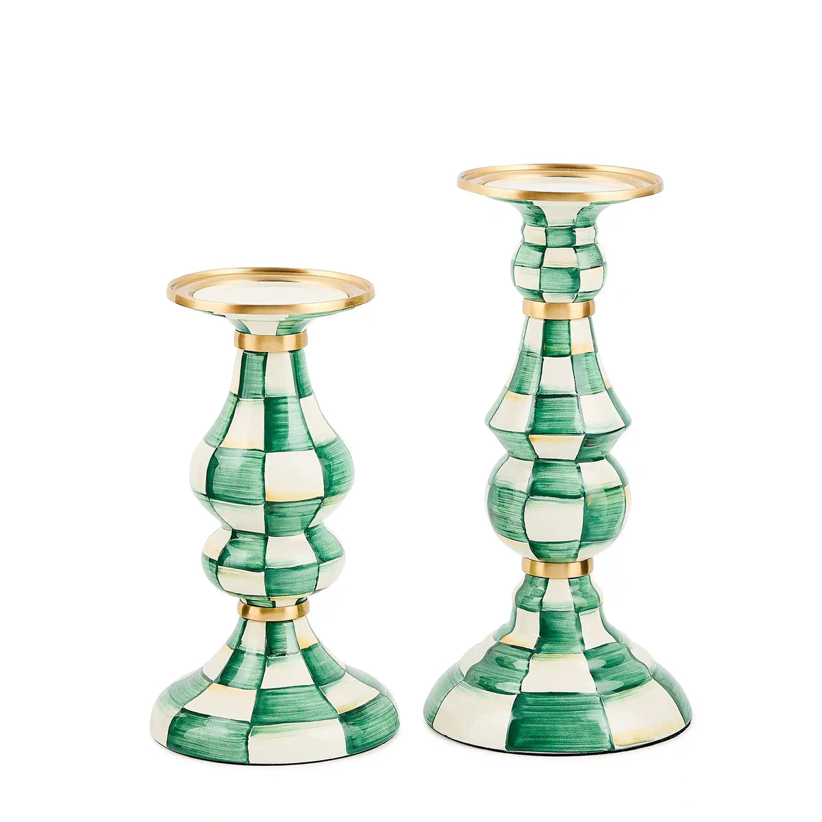 Emerald Check Medium Pillar Candlestick