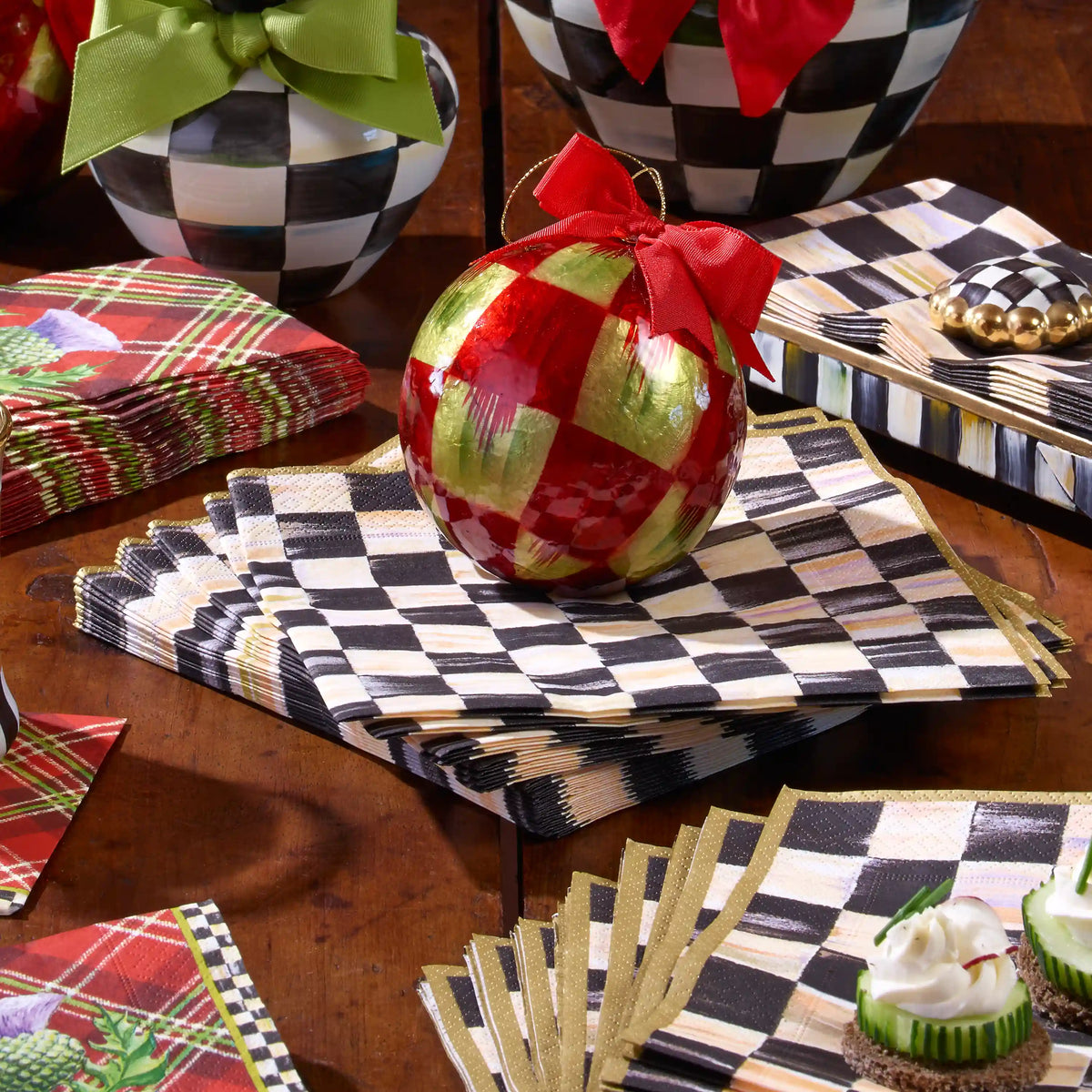 Mocha Check Dinner Paper Napkins