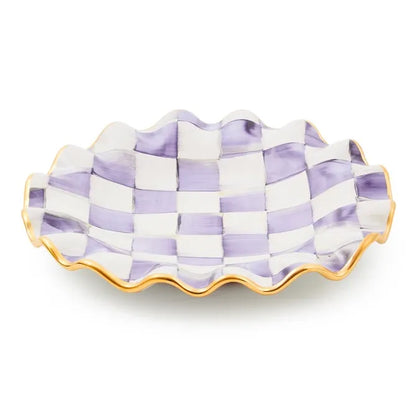 Violet Check Ceramic Fluted Dessert Plate