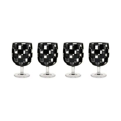 Black Check Acrylic Water Goblets, Set of 4