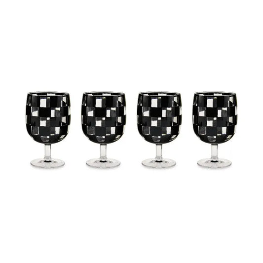 Black Check Acrylic Water Goblets, Set of 4