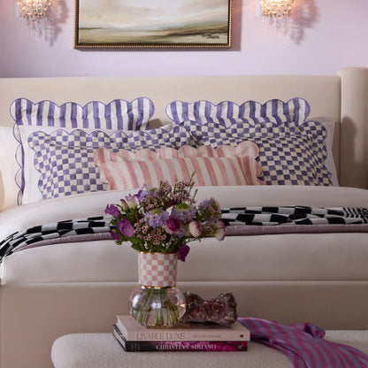 Violet Check Reversible Scalloped Lumbar Throw Pillow