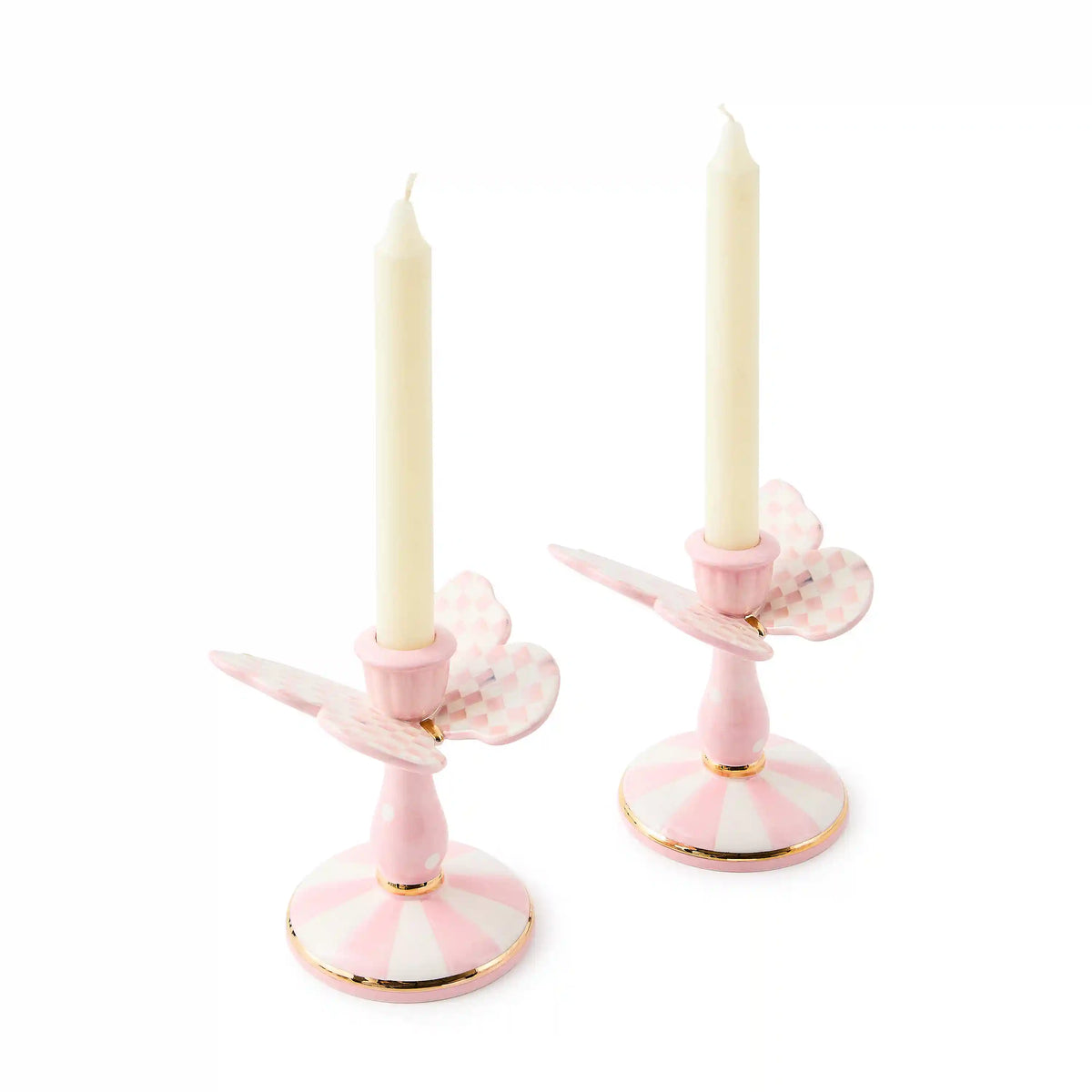 Rosy Check Tall Butterfly Candlesticks, Set of 2