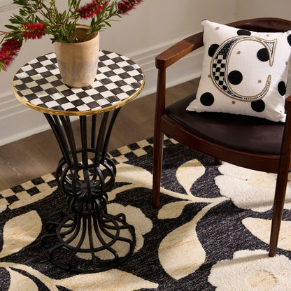 Mocha Check Pedestal Accent Table