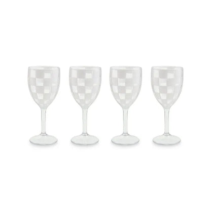 White Check Acrylic Wine Goblets, Set of 4