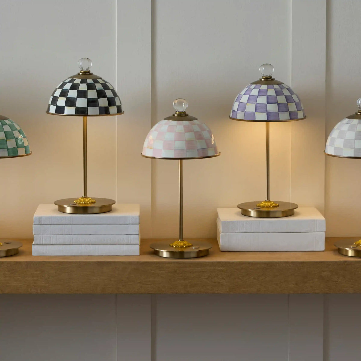 Violet Check LED Rechargeable Dome Table Lamp