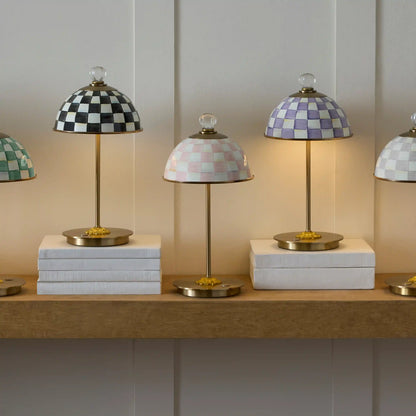 Violet Check LED Rechargeable Dome Table Lamp