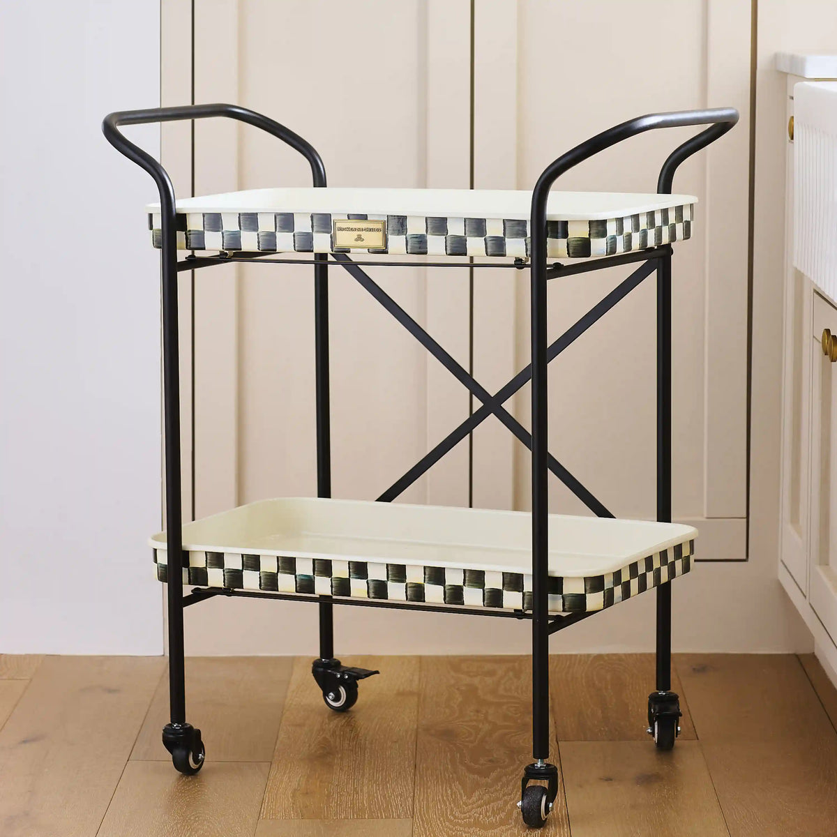 Mocha Check 2-Tier Kitchen Cart