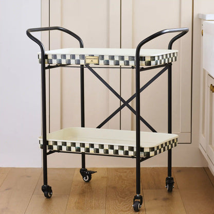 Mocha Check 2-Tier Kitchen Cart